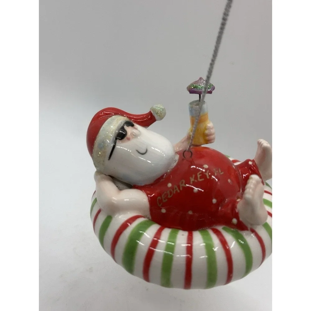 Cedar Key FL Santa Float Ornament‎ Hand Painted Ceramic Christmas Vacation